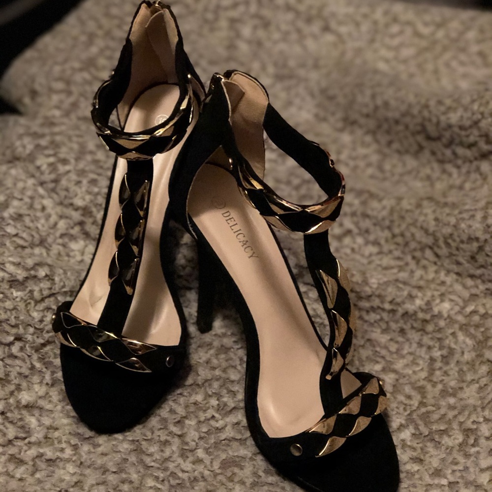 Black and Gold Heels Size 10